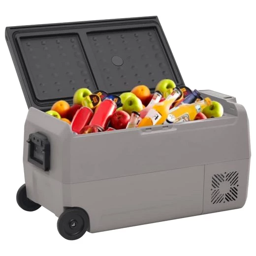 vidaXL Kühlbox Kompressor Kühlbox mit Rollen und Adapter Schwarz Grau 60 L Camping V