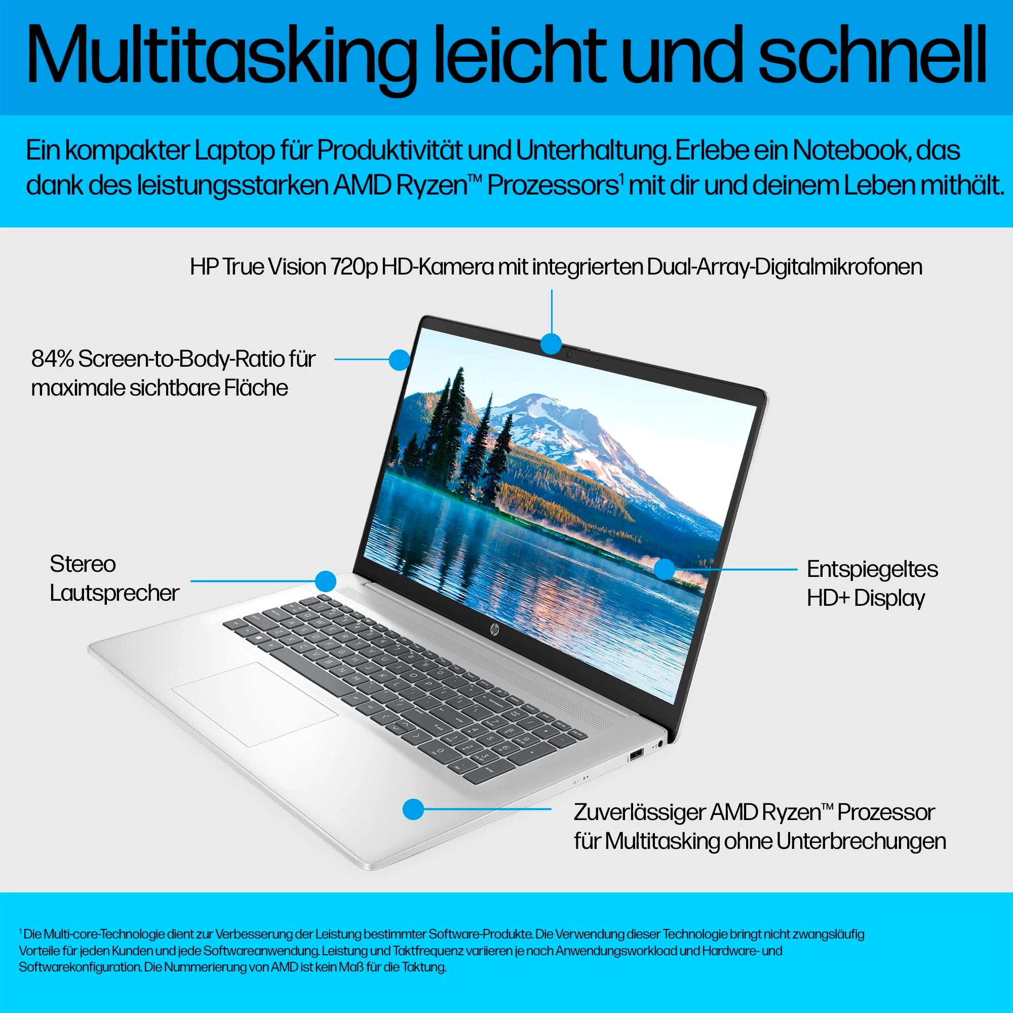 HP 17-cp2251ng Notebook (43,94 cm/17,3 Zoll, AMD Ryzen 5 7520U, 512 GB SSD)