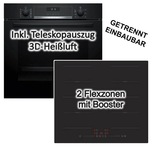 BOSCH Backofen-Set 71 Liter mit PKM Flächeninduktionskochfeld Kindersicherung autark 60cm