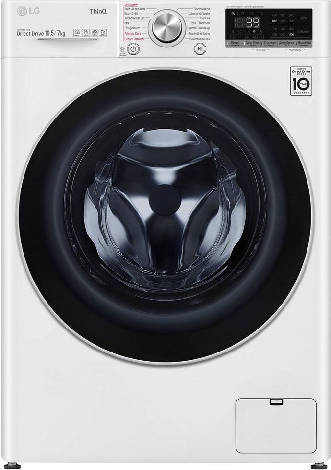 LG Waschtrockner V7WD107H2E, 10,5 kg, 7 kg, 1400 U/min, TurboWash® - Waschen in