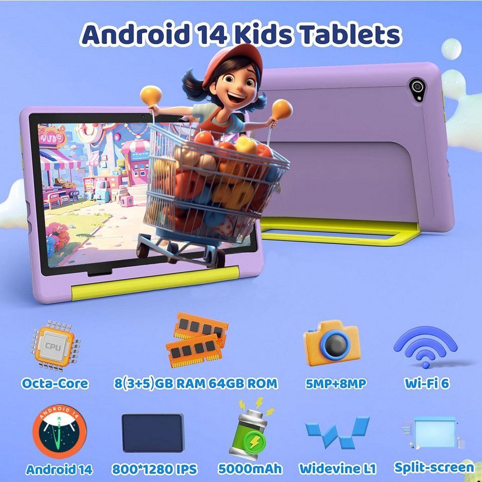 BUFO 10'' Android 14 Octa Core 64GB 1280x800 HD IPS WiFi 6 Lern Kinder Tablet (1