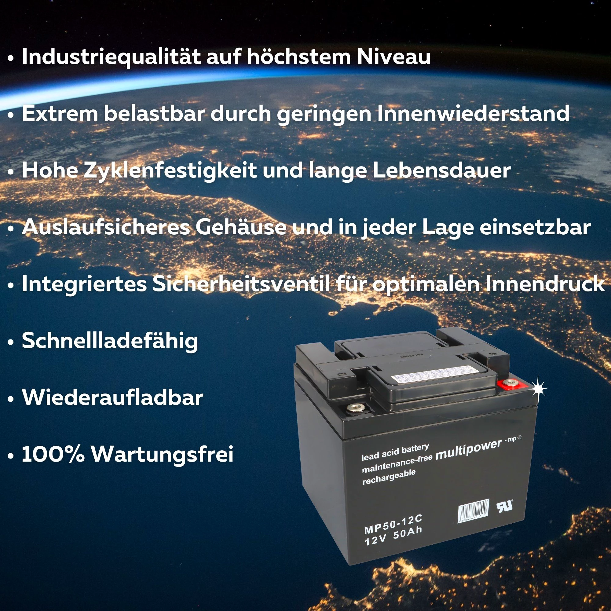 Multipower 4 x 12V 50Ah Blei AGM Multipower Elektromobil-Akku