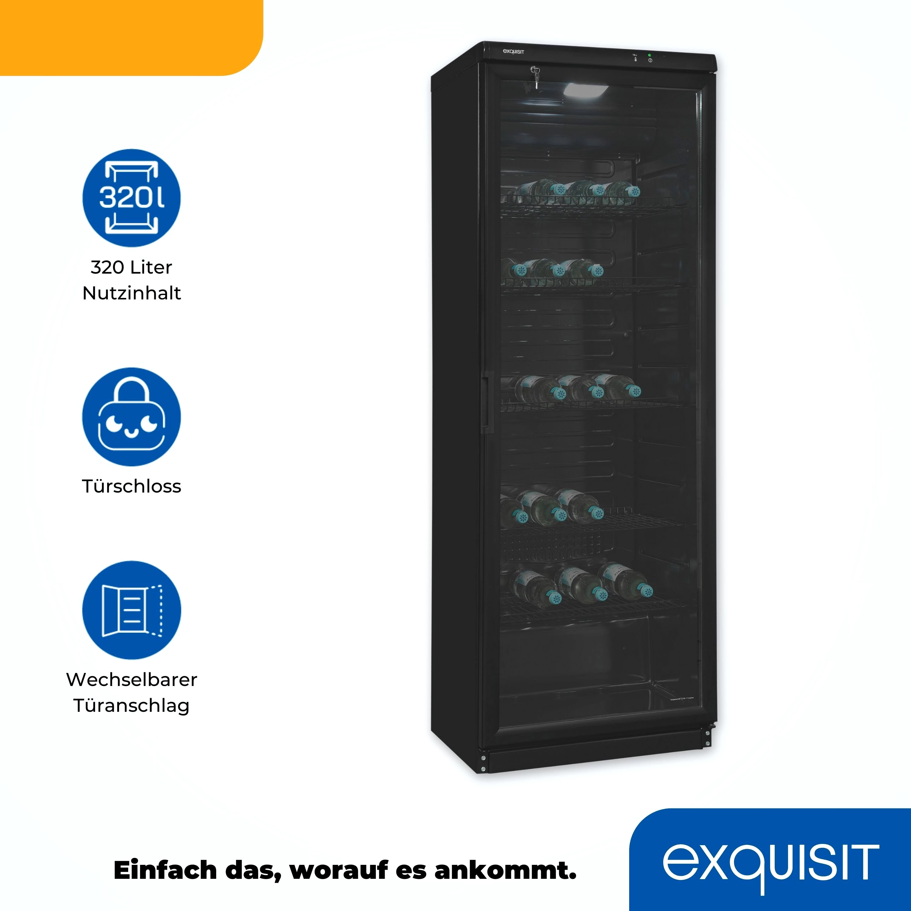 exquisit Getränkekühlschrank GKS350-1-GT-280D schwarz, 173 cm hoch, 60 cm breit, 320 L Volumen