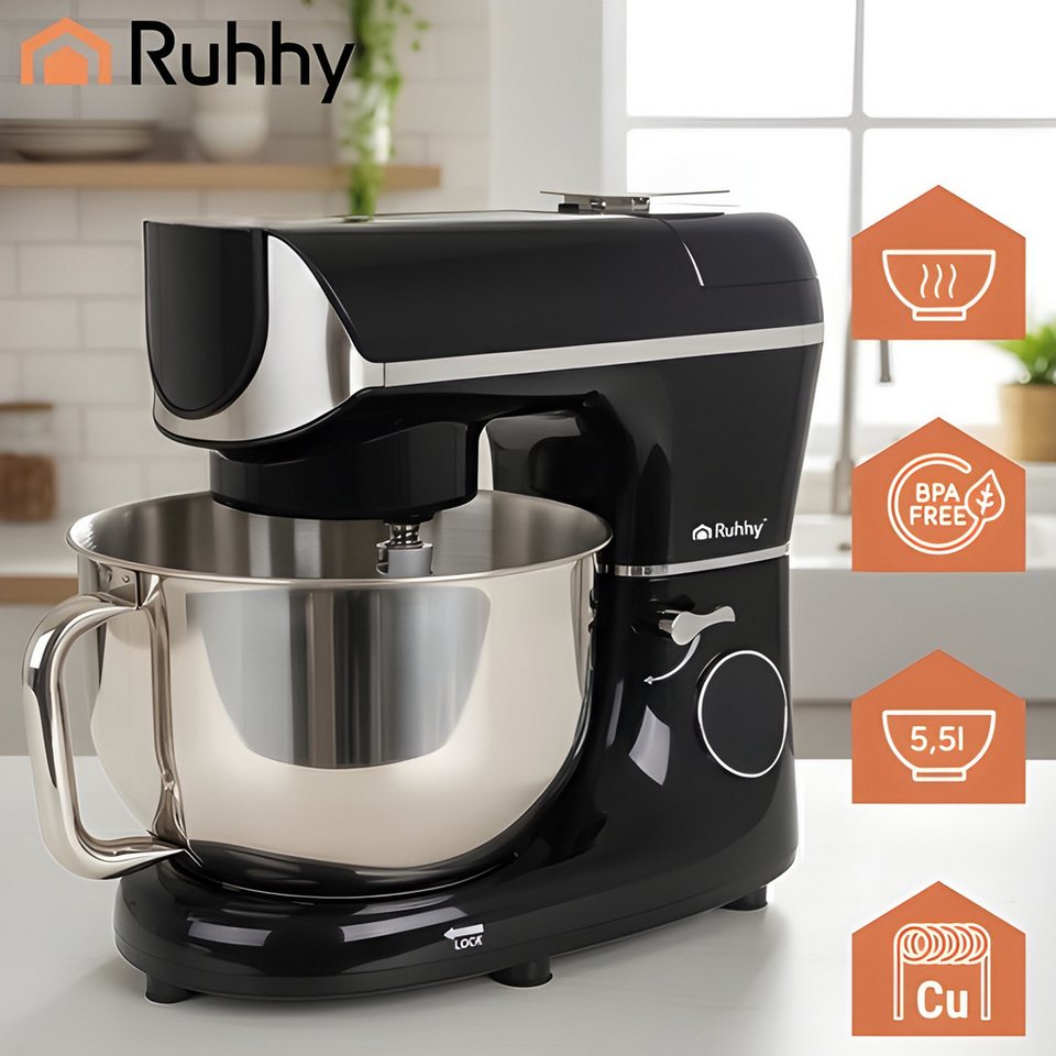 Ruhhy Küchenmaschine RUHHY Planeten-Küchenmaschine mit beheizter Schüssel, 2000