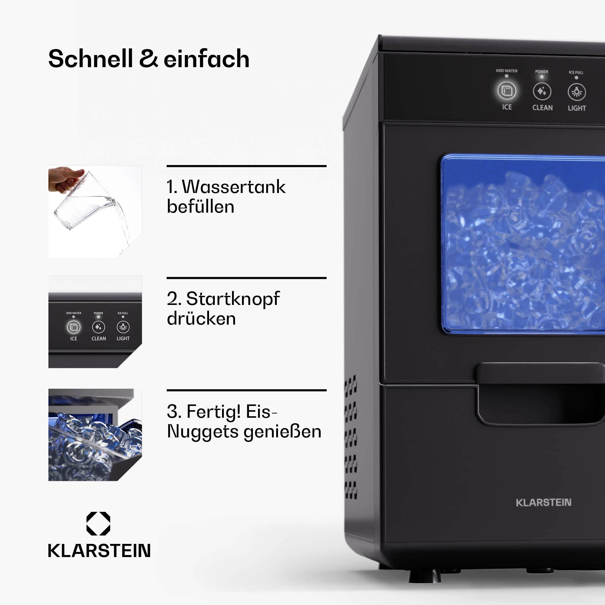 Klarstein Eiswürfelmaschine Ice Galet, Elektrischer Eiswürfelbereiter Eismachinen Wassertank 2