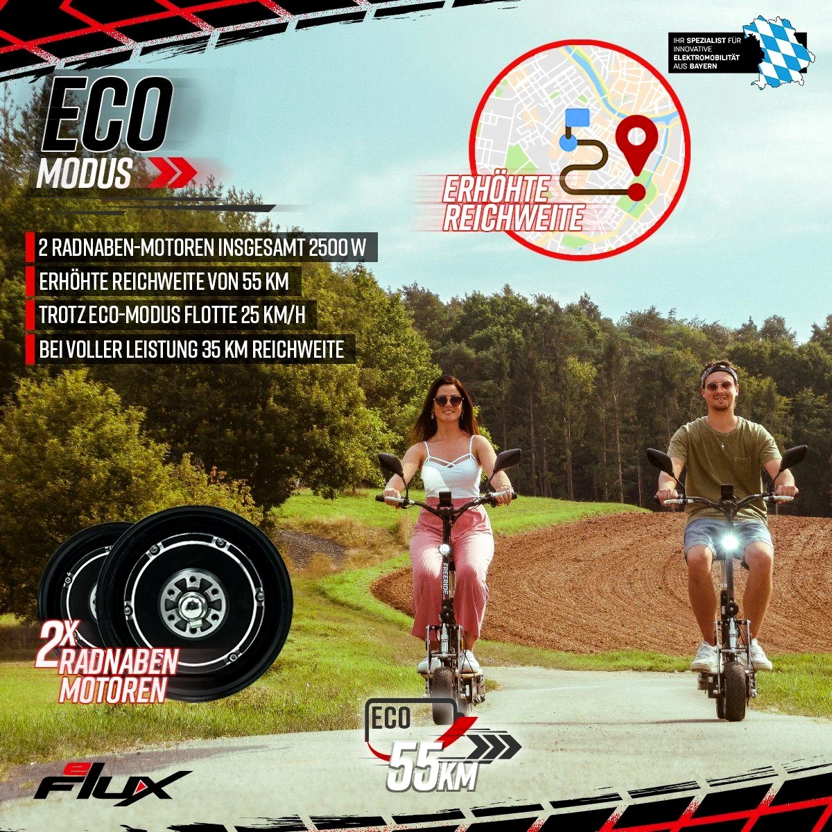 eFlux E-Scooter Freeride X2 Elektro Roller mit Straßenzulassung klappbar, 2500,00 W, 45,00 km/h