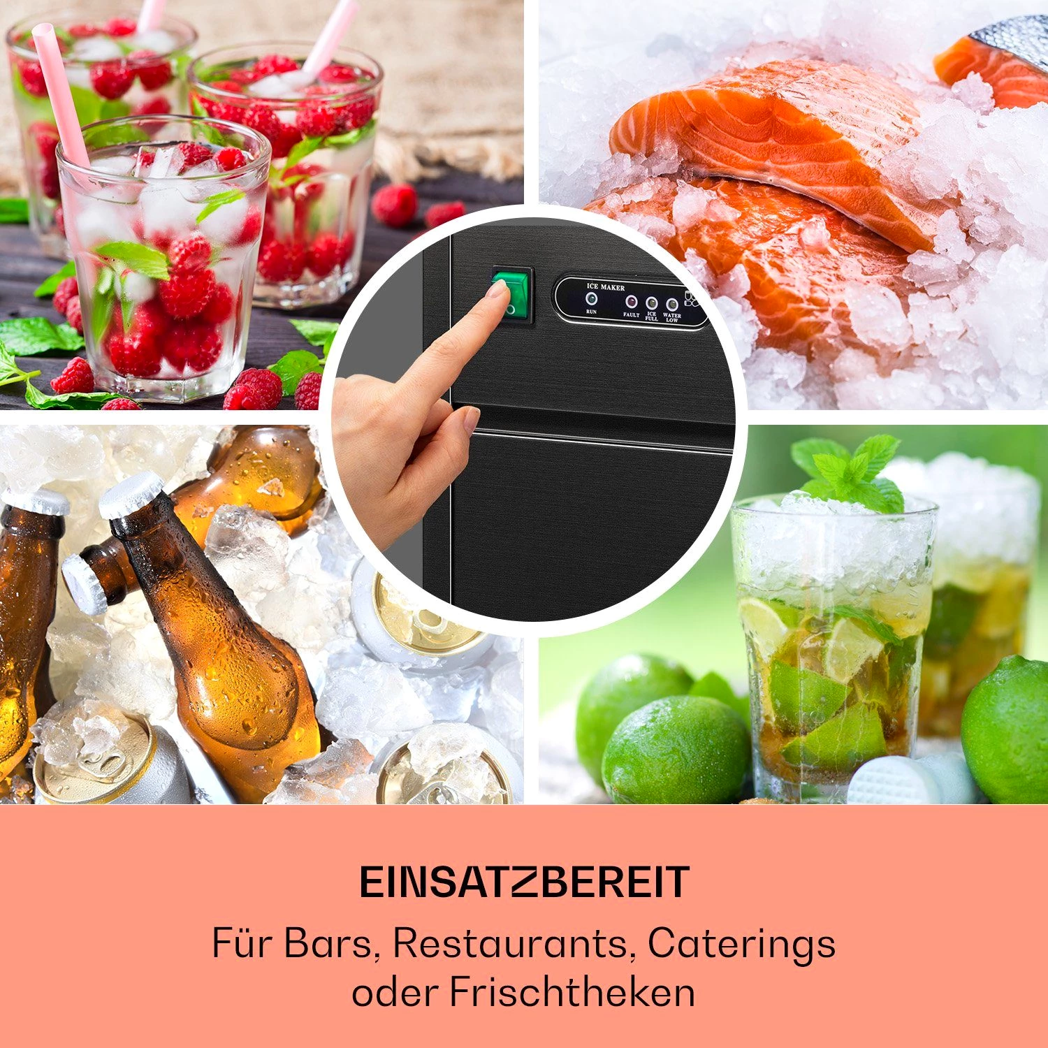 Klarstein Eiswürfelmaschine Powericer, Eiswürfelbereiter Elektrisch Ice maker 20kg /Tag 1,8 L LED