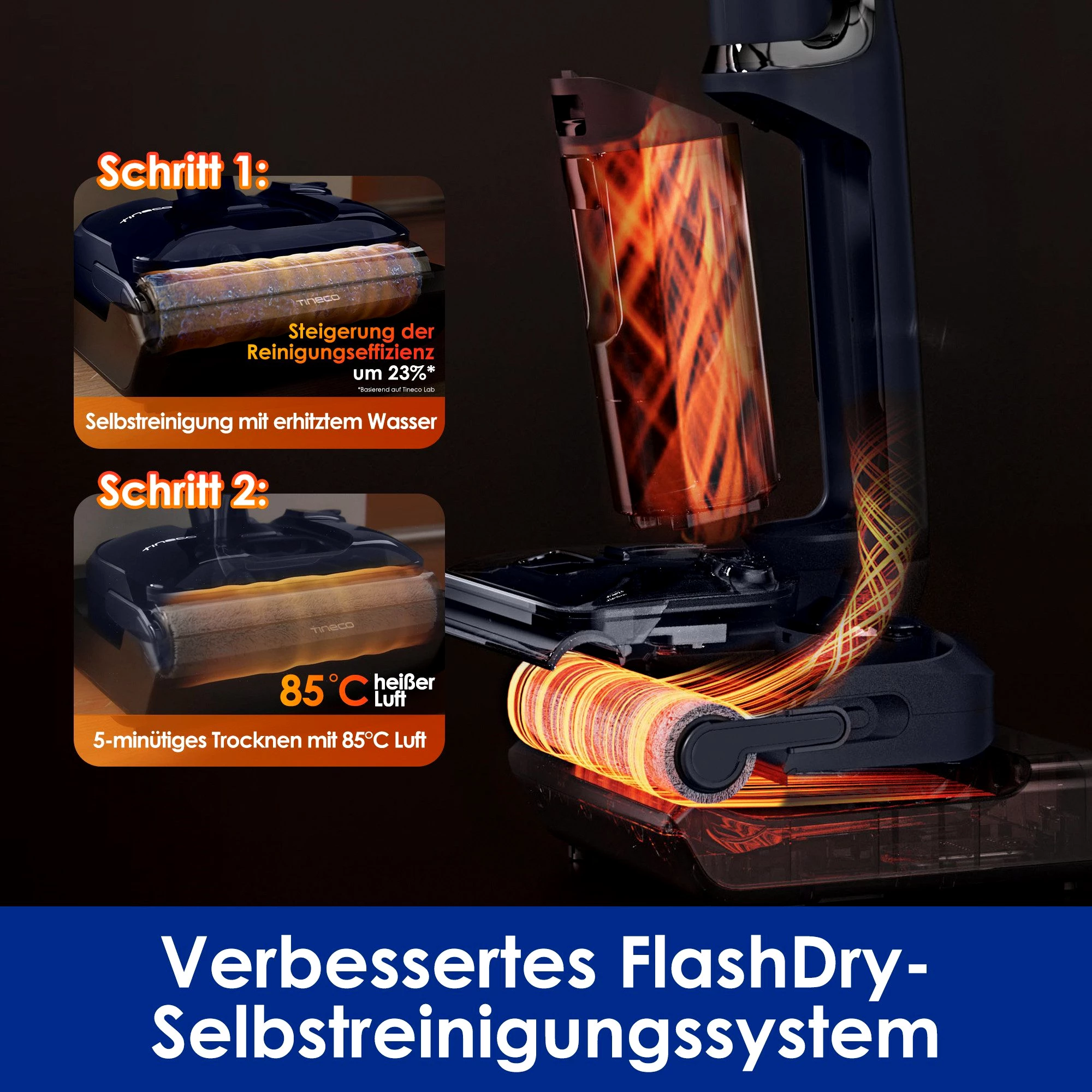 Tineco Nass-Trocken-Sauger Floor One S7 Stretch, 85° Grad Heißluft-Trocknung, 180° Grad Neigung