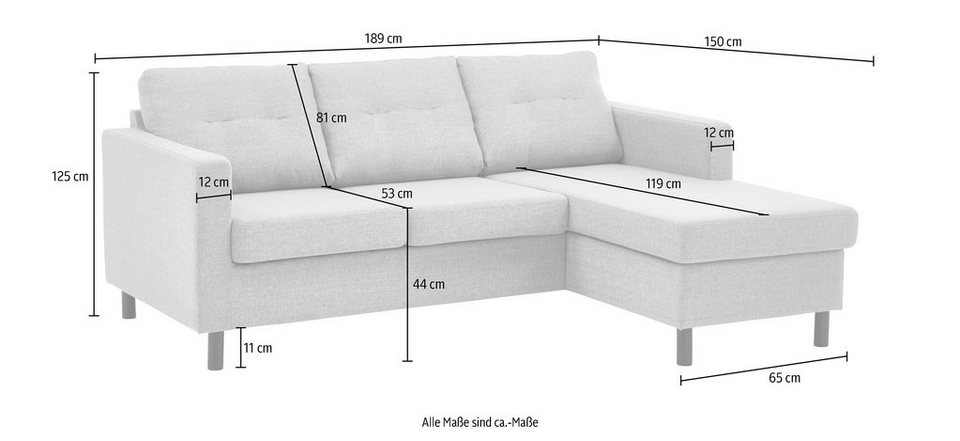 ATLANTIC home collection Ecksofa Tea L-Form, Ecksofa, frei im Raum stellbar und