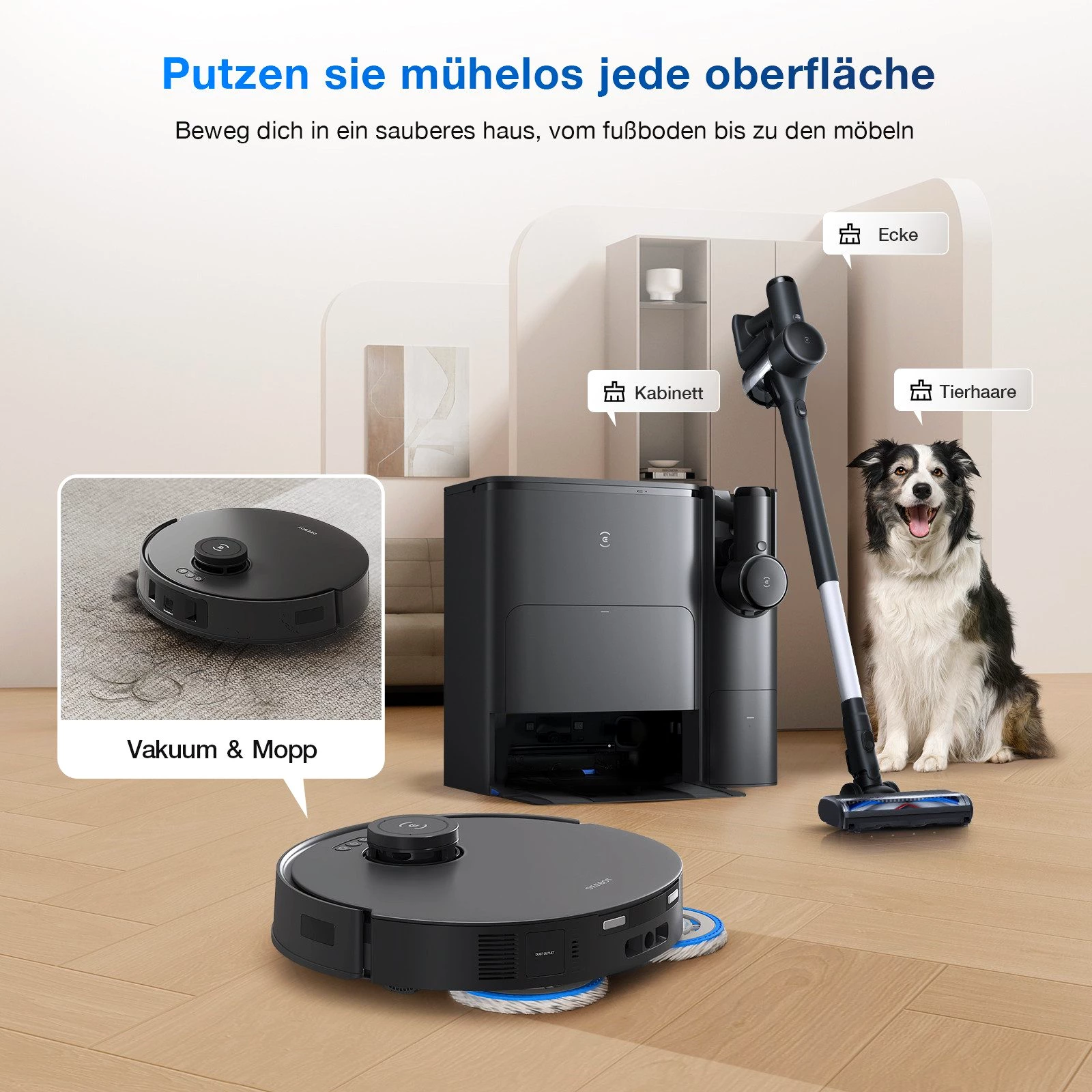 ECOVACS Nass-Trocken-Saugroboter T30S COMBO COMPLETE 2 in 1, Saugroboter und Akkustaubsauger