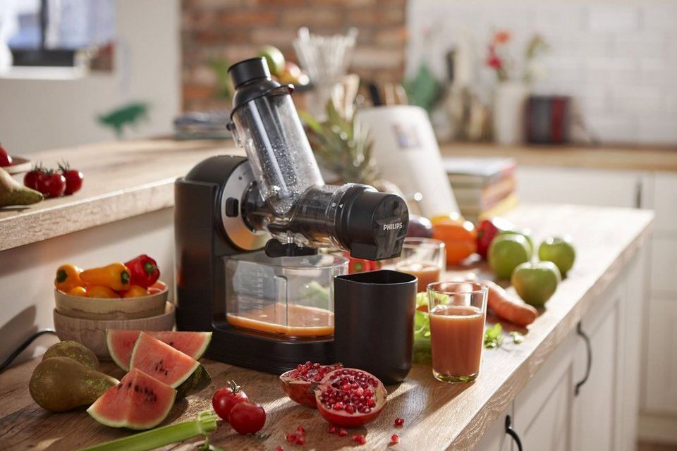 Philips Slow Juicer HR1889/70, 150 W, Viva Collection, mit Tropfstopp, QuickClea