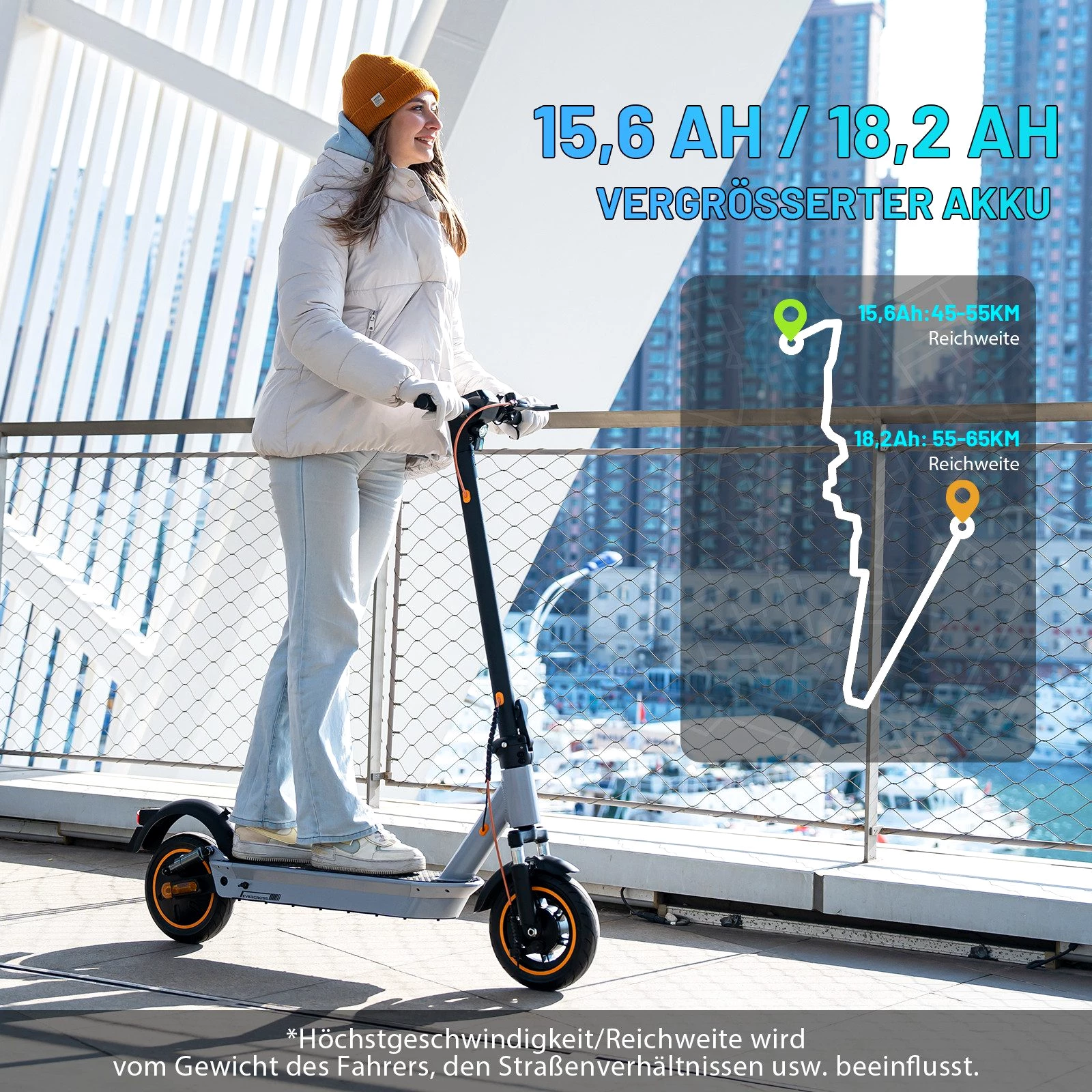 EVERCROSS TECH E-Scooter EV10K MAX mit Straßenzulassung, 50/65KM, 10/15/20 KM/H, 20,00 km/h, APP