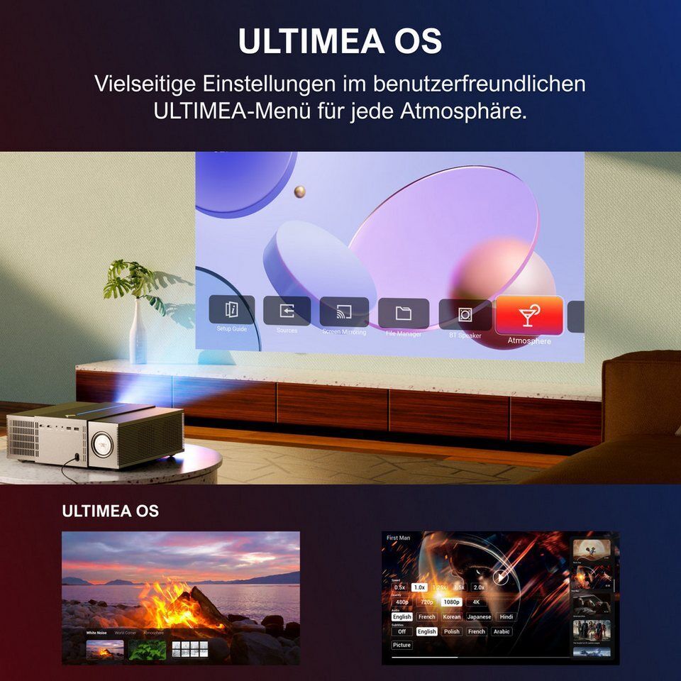 Ultimea Apollo P60 Native 1080P Projektor WiFi Bluetooth LED-Beamer (27000 lm, 1
