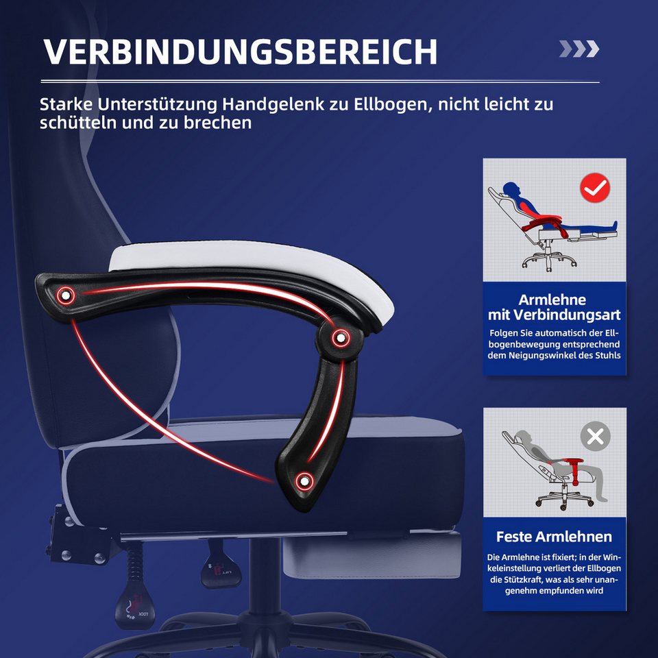Hiazurm Gaming-Stuhl Gaming Stuhl, Bürostuhl Ergonomisch Wippfunktion bis zu 170