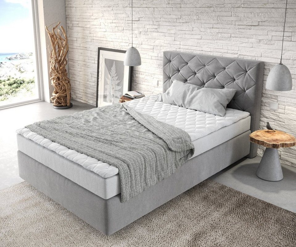 DELIFE Boxspringbett Dream-Great, Mikrofaser Grau 120x200 cm mit Matratze und To