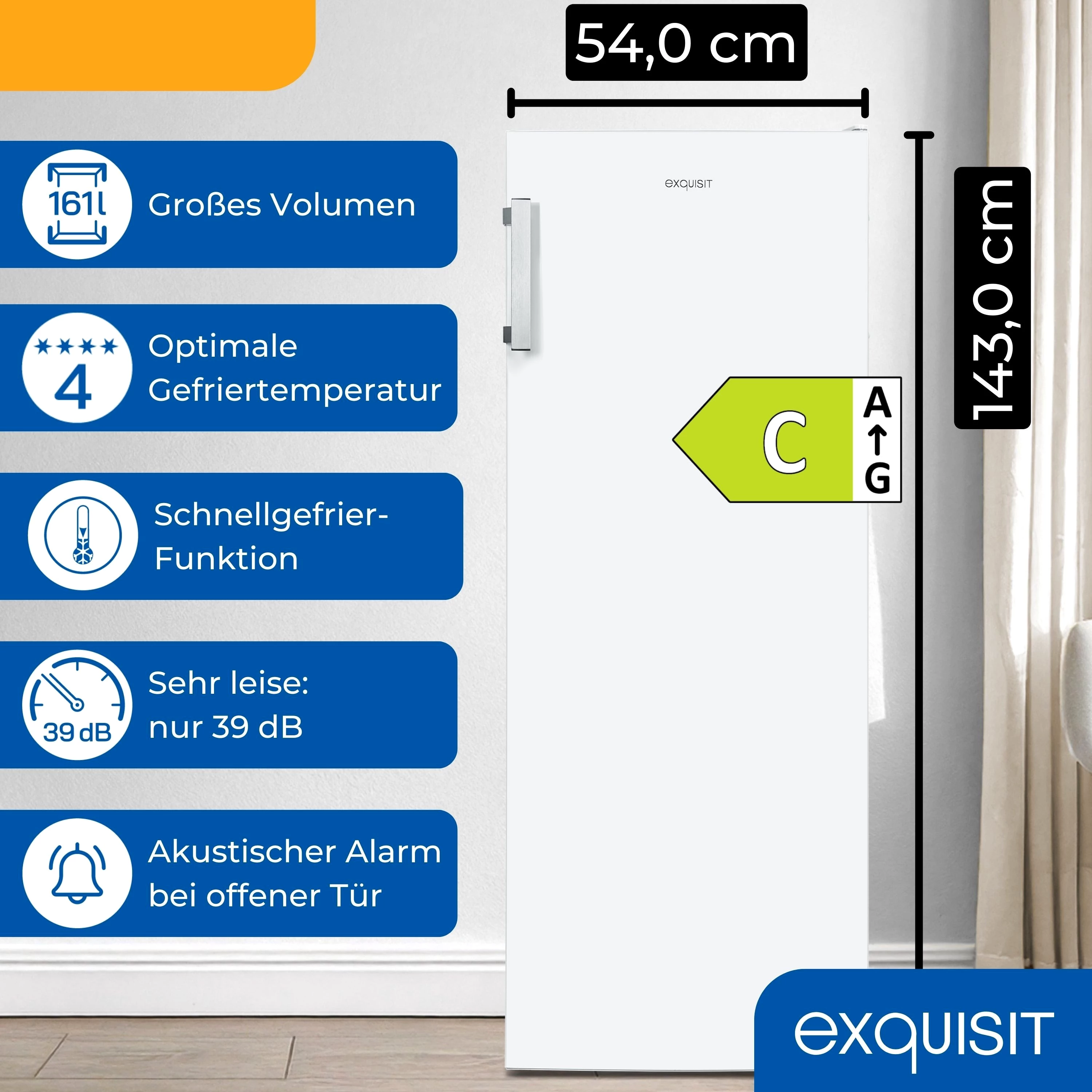 exquisit Gefrierschrank GS5231-NF-H-040C weiss, 143 cm hoch, 54 cm breit, NoFrost