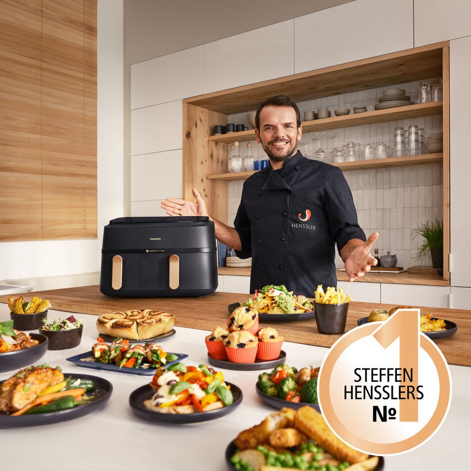 Philips Heißluftfritteuse 3000 Series NA352/00, Dual Basket Airfryer mit 9L Kapa