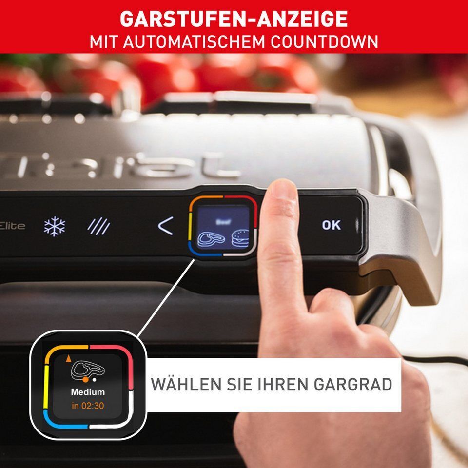 Tefal Kontaktgrill OptiGrill Elite XL, spülmaschinengeeignete Platten, 2200 W, C