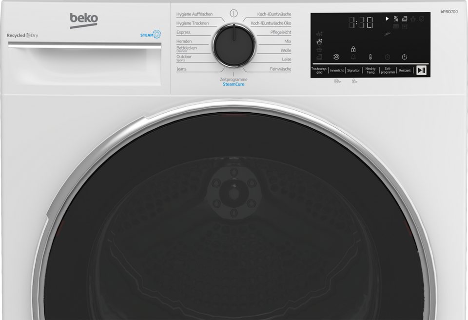 BEKO Wärmepumpentrockner B3TSW48C9ZW, SteamCure Dampffunktion befreit Wäsche von