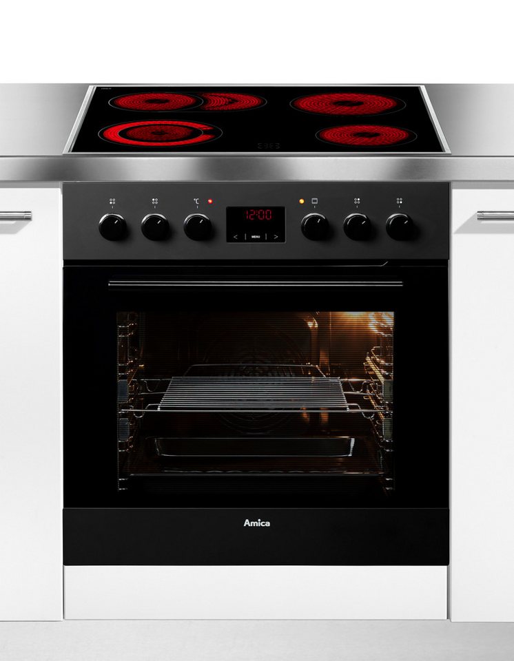 Amica Elektro-Herd-Set EHC 12921 SM, mit Backauszug, Komfortables Kochen und Bac