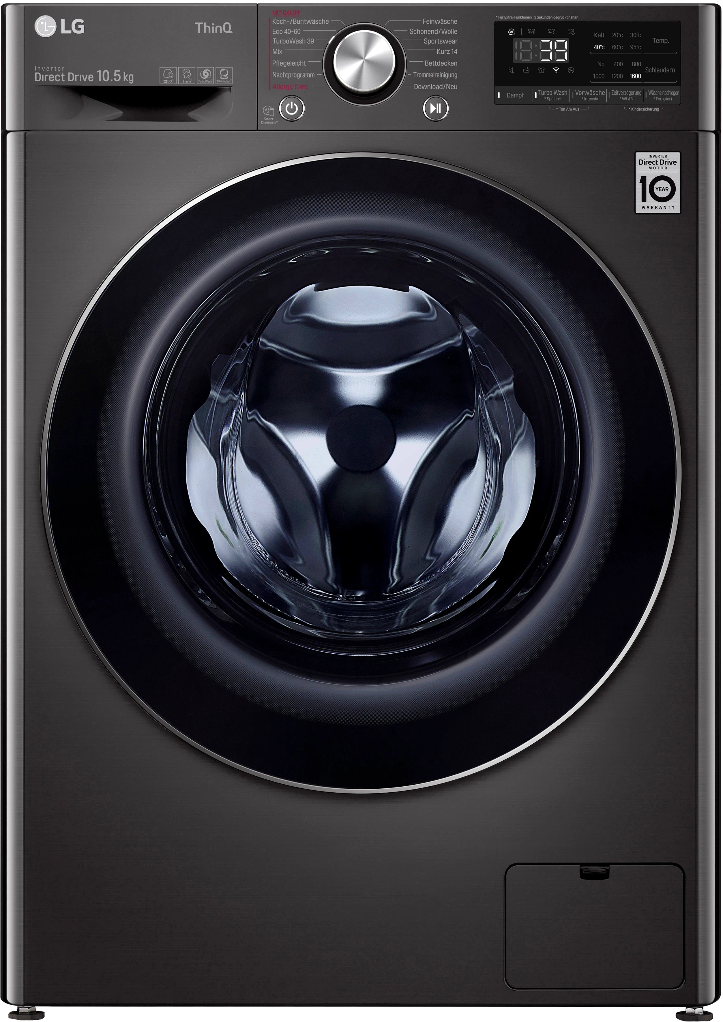 LG Waschmaschine F6WV710P2S, 10,5 kg, 1600 U/min, TurboWash® - Waschen in nur 39 Minuten