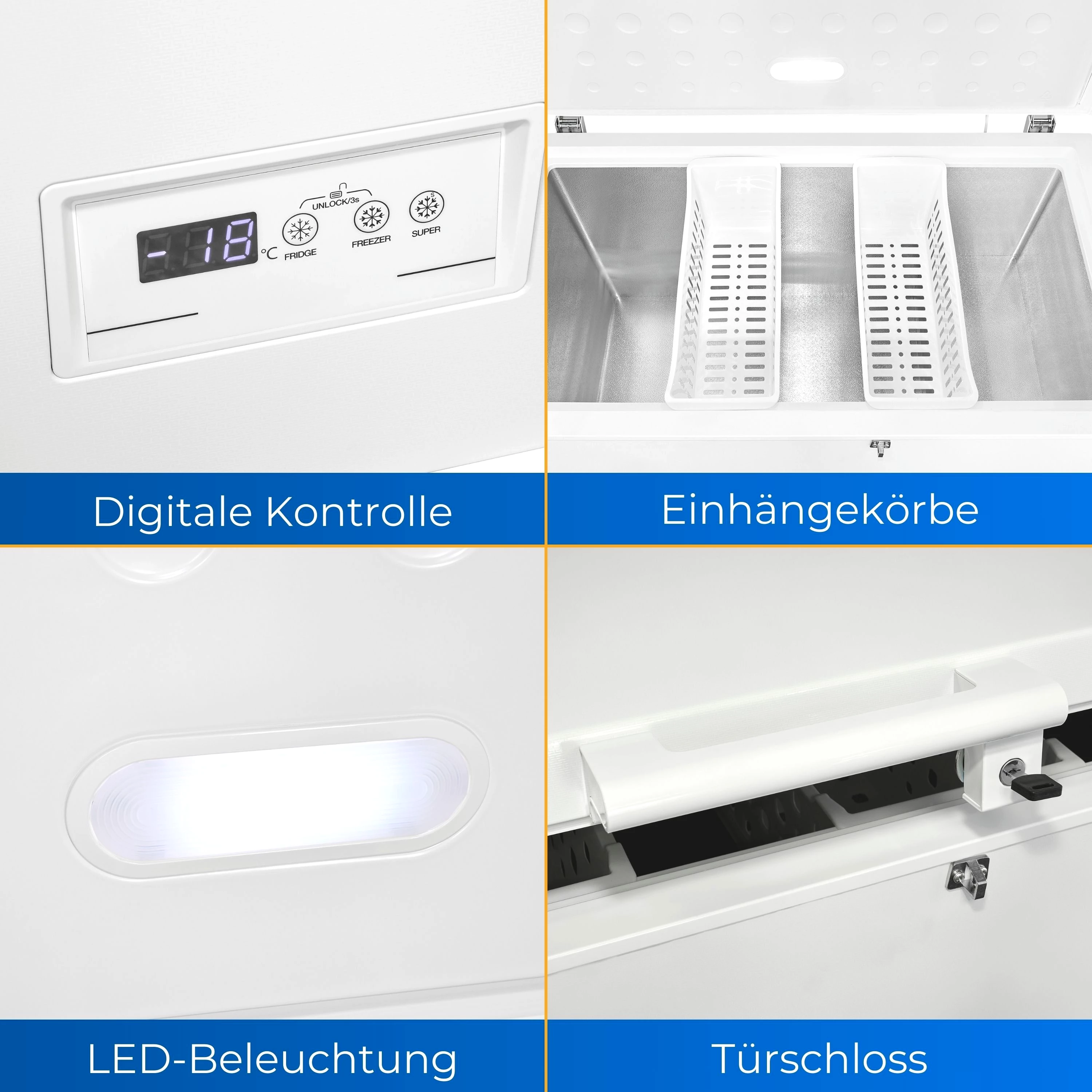 exquisit Gefriertruhe GT400-HE-041E weiss, 130 cm breit, 371 l, mit Türschloss