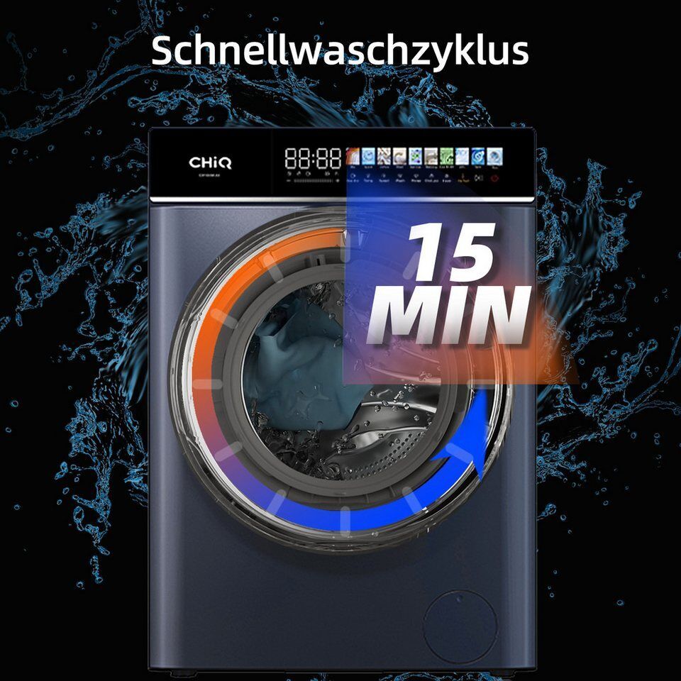 CHiQ Waschmaschine 8KG, 10 %mehr Energieersparnis, Schnellwaschgang, große Tromm