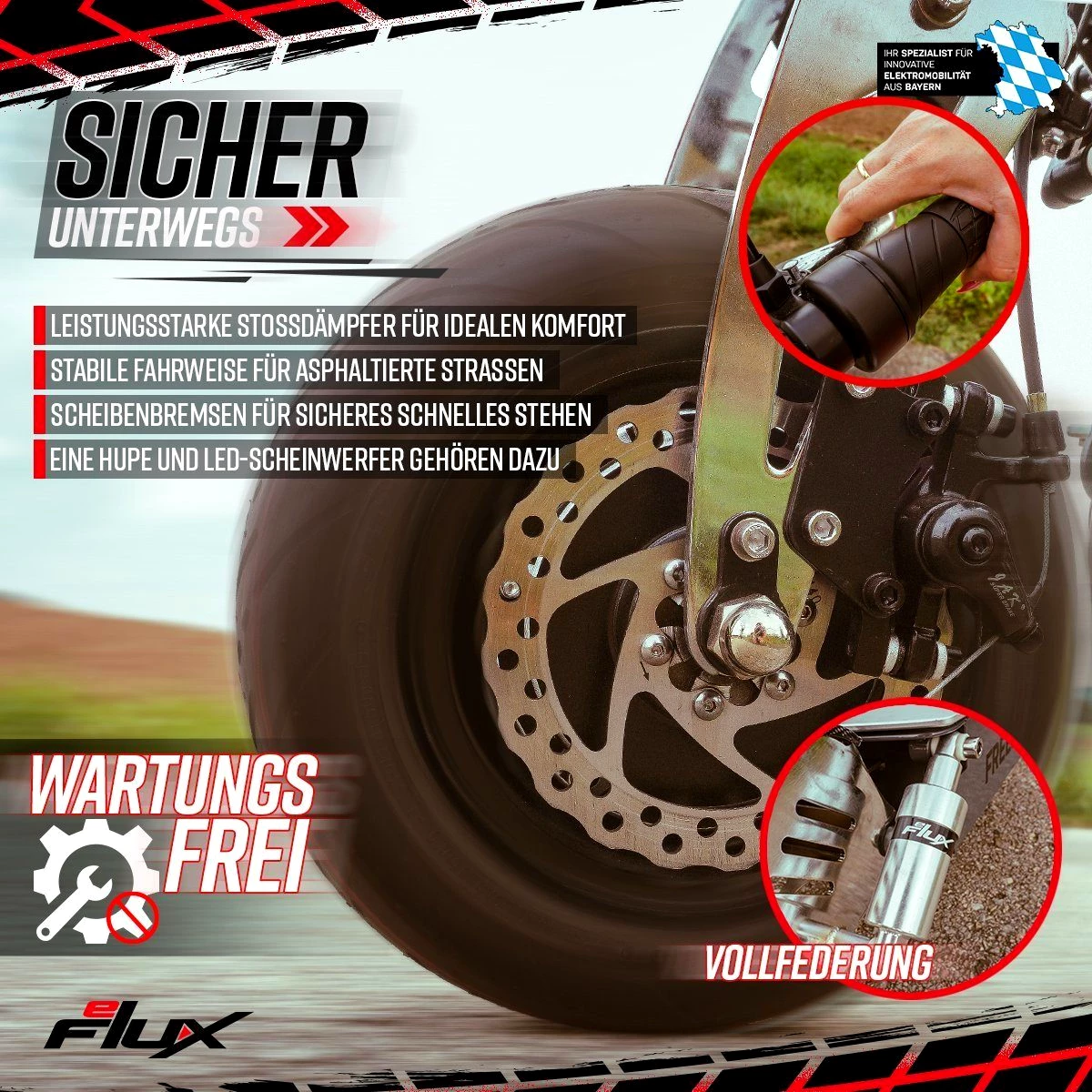 eFlux E-Scooter Freeride X2 Elektro Roller mit Straßenzulassung klappbar, 2500,00 W, 45,00 km/h
