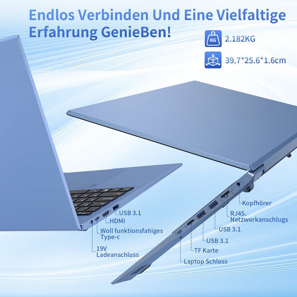 LONGEVINCE Full HD Business-Notebook, 16GB RAM Notebook (43,94 cm/17.3 Zoll, Int