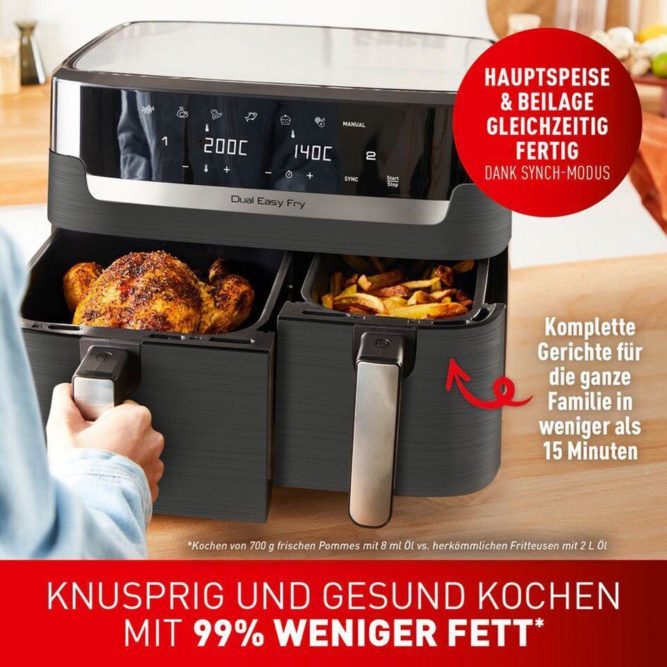 Tefal Heißluftfritteuse Dual Easy Fry & Grill EY905B, knusprig und gesund kochen