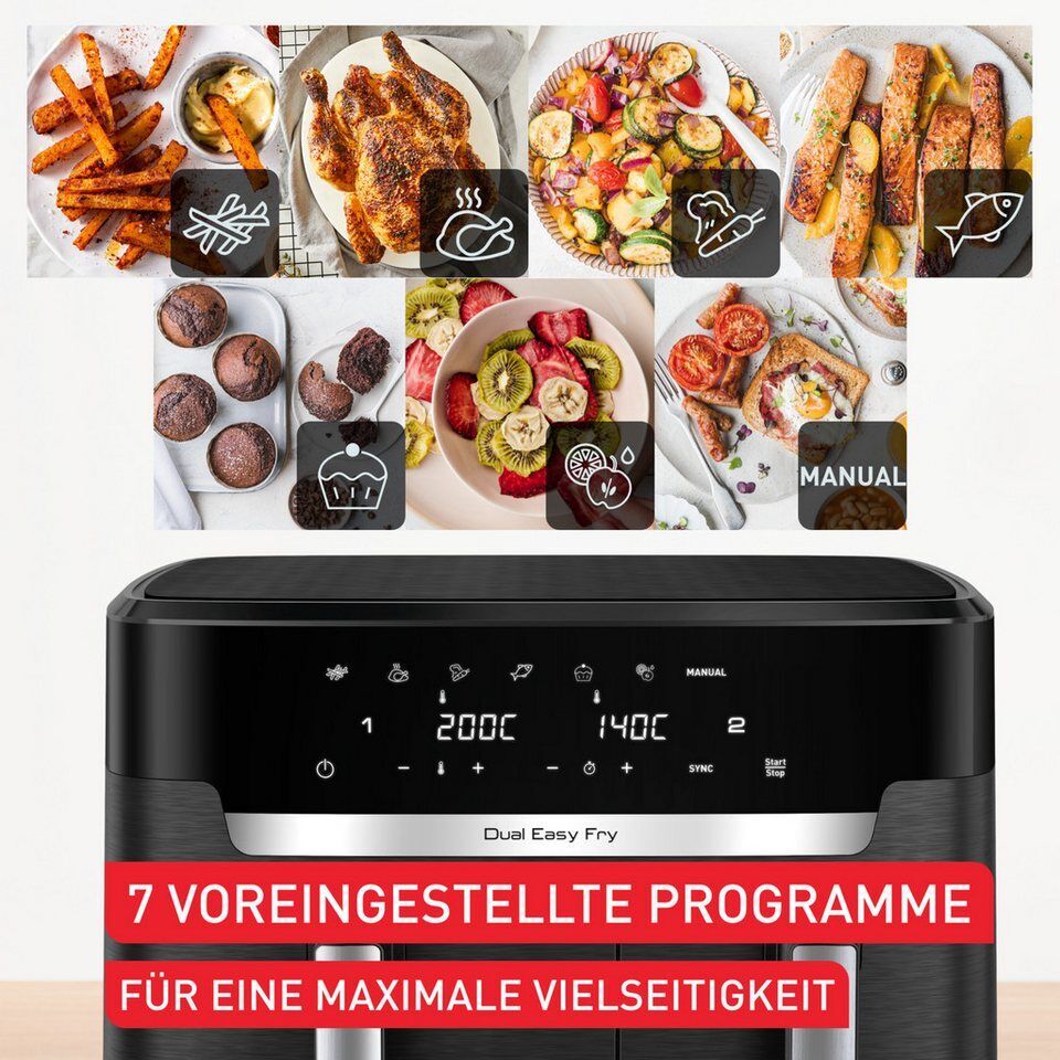 Tefal Heißluftfritteuse Dual Easy Fry XXL, 2 Schubladen, 6,5l + 4,5l, 7 Programm