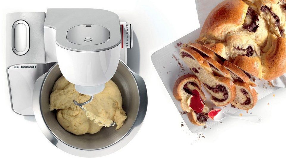 BOSCH Küchenmaschine Serie 4 MUM58W20, Mixer, Durchlaufschnitzler, 3 Scheiben, w