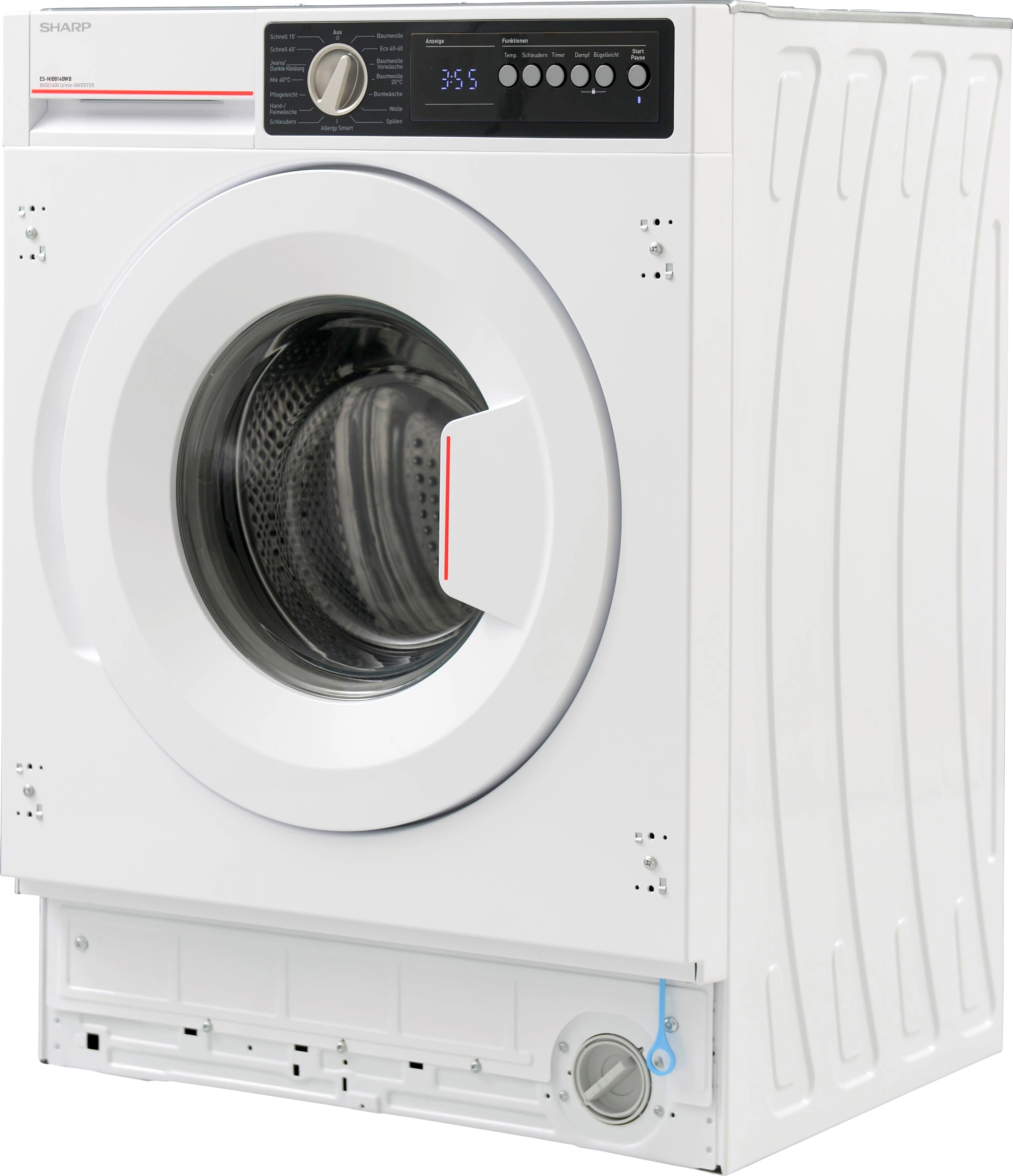Sharp Einbauwaschmaschine ES-NIB814BWB-DE, 8 kg, 1400 U/min