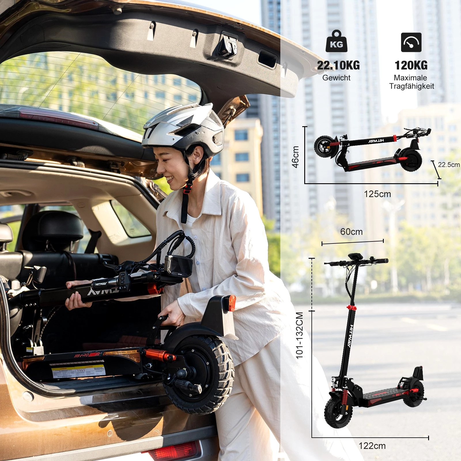 HITWAY E-Scooter 10&quot;Elektroroller mit Straßenzulassung15,6/20,8/27Ah Akku 70-110km, 500,00 W