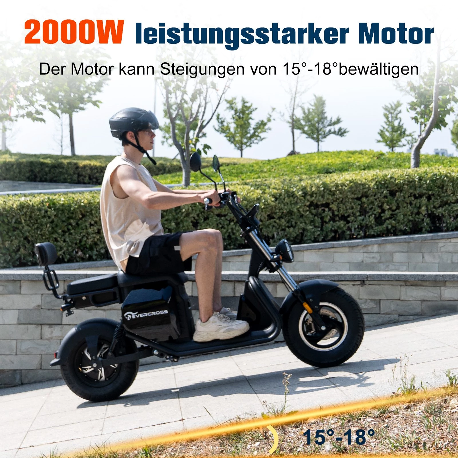 EVERCROSS TECH E-Motorroller 702, 60V-30Ah Lithium, Schwarz, 2000 Watt, 85KM, 45 km/h, 2000,00 W