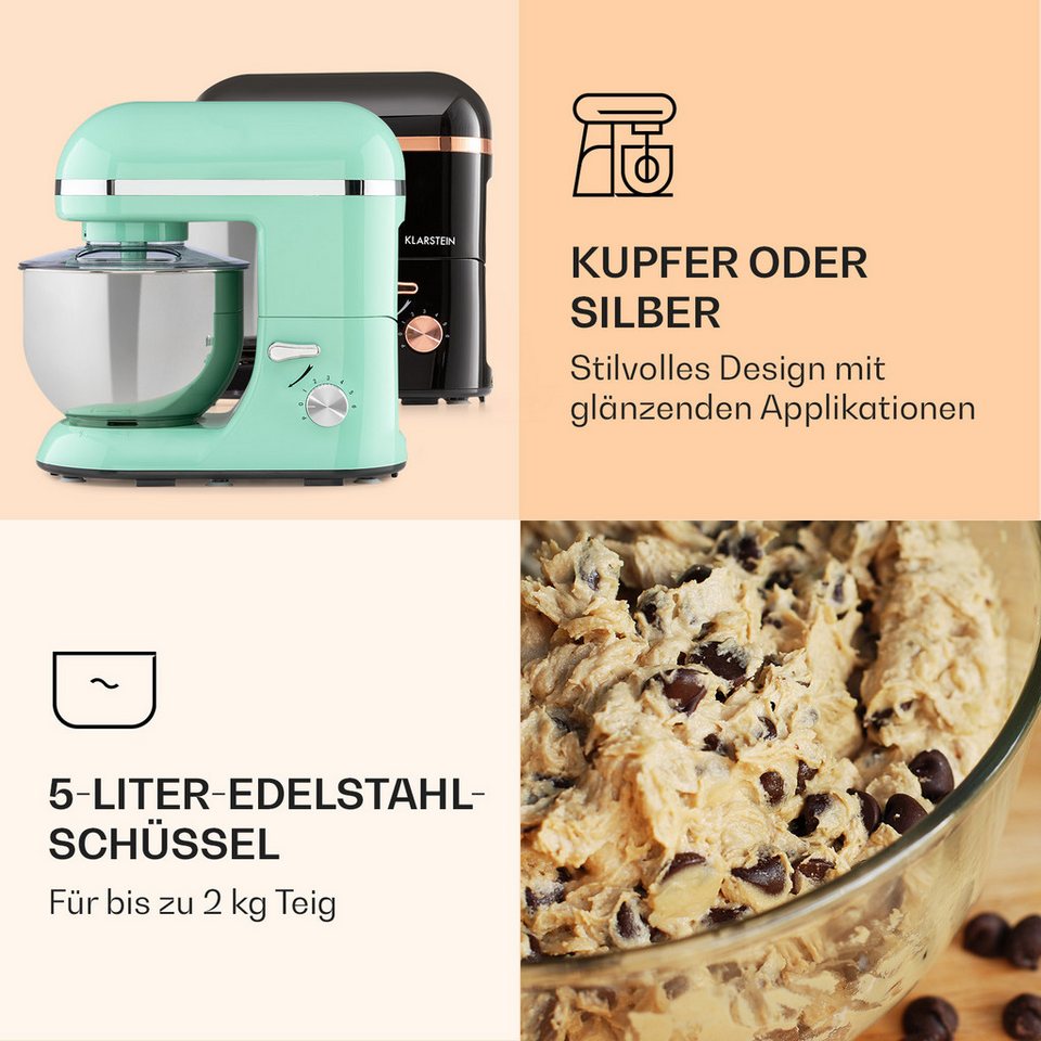 Klarstein Küchenmaschine mit Kochfunktion, 1800 W, 5.2 l Schüssel, Knetmaschine