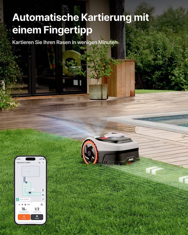 NAVIMOW Rasenmähroboter Segway i205/i208 AWD Mähroboter ohne Begrenzungskabel, b