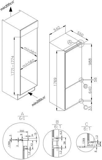 Amica Einbaukühlgefrierkombination EKGCS 387 926, 176,9 cm hoch, 54 cm breit, Inverter Kompressor