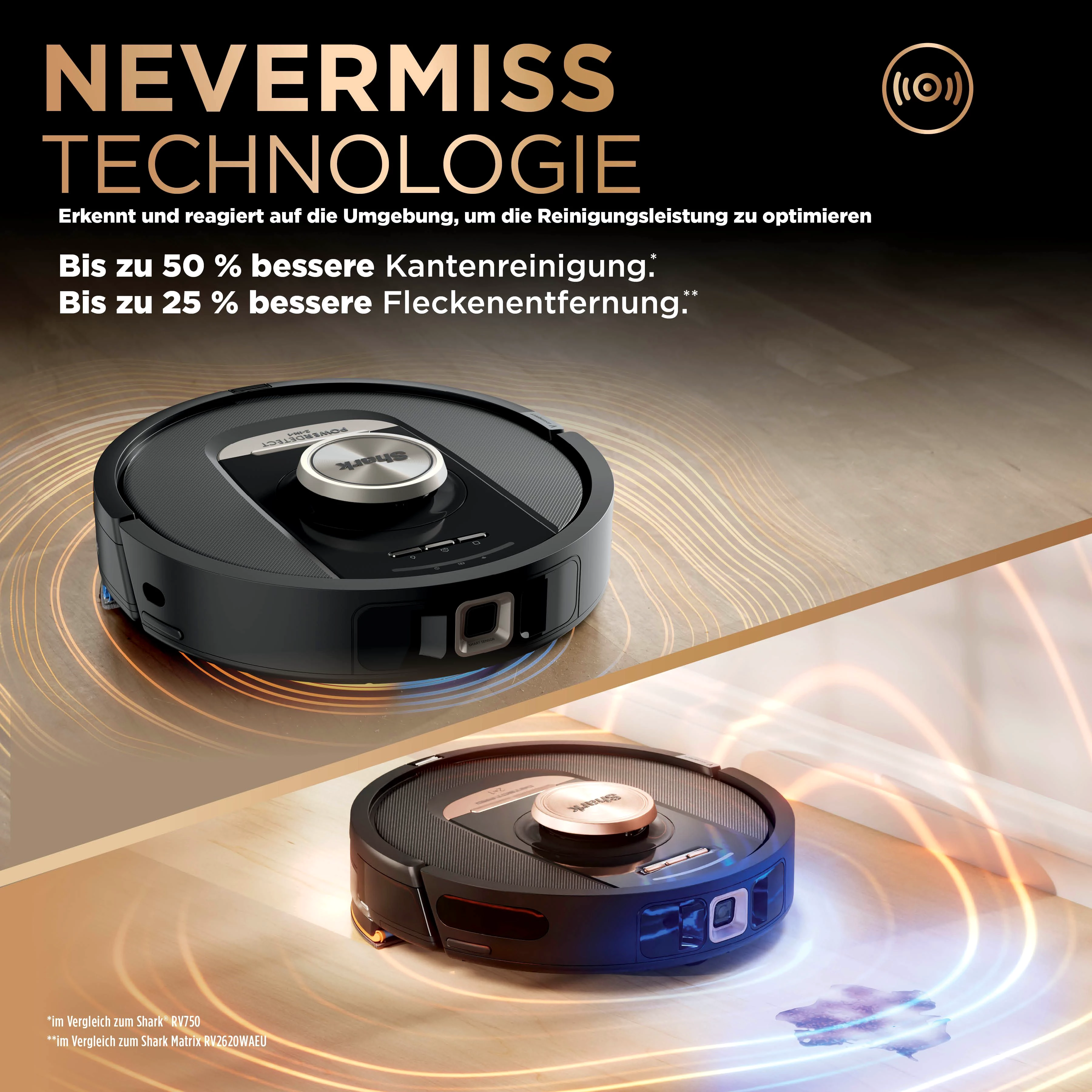 Shark Nass-Trocken-Saugroboter PowerDetect NeverTouch Pro2-in-1 Saug- und Wischroboter RV2800ZEEU