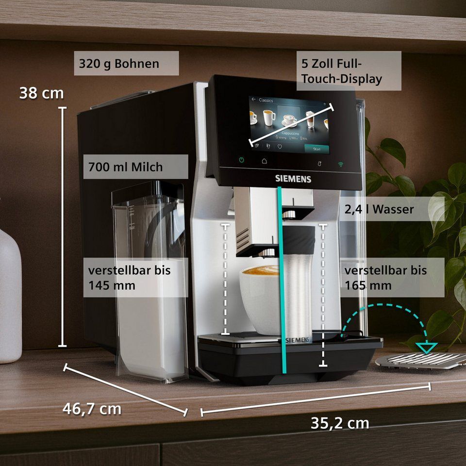SIEMENS Kaffeevollautomat TQ727D03, farbiges Full-Touch-Display, Doppeltassenfun