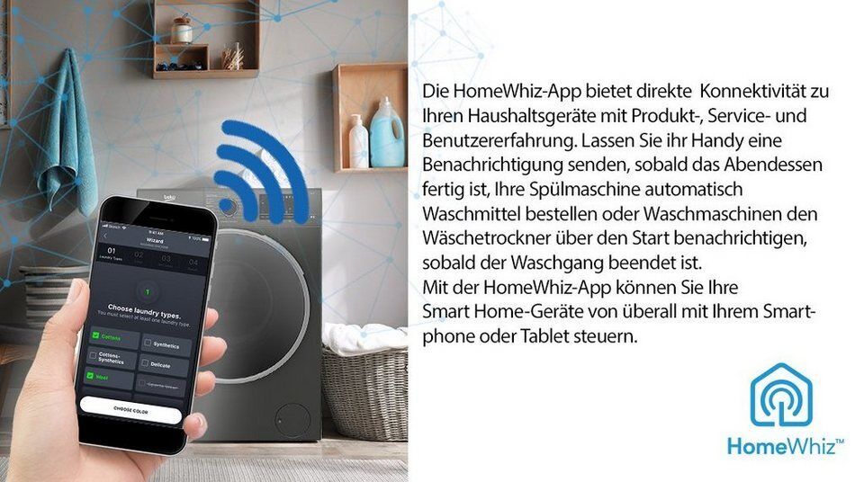 BEKO Waschmaschine Manhattan Gray B3WFT59415M, 9 kg, 1400 U/min, HomeWhiz, Bluet