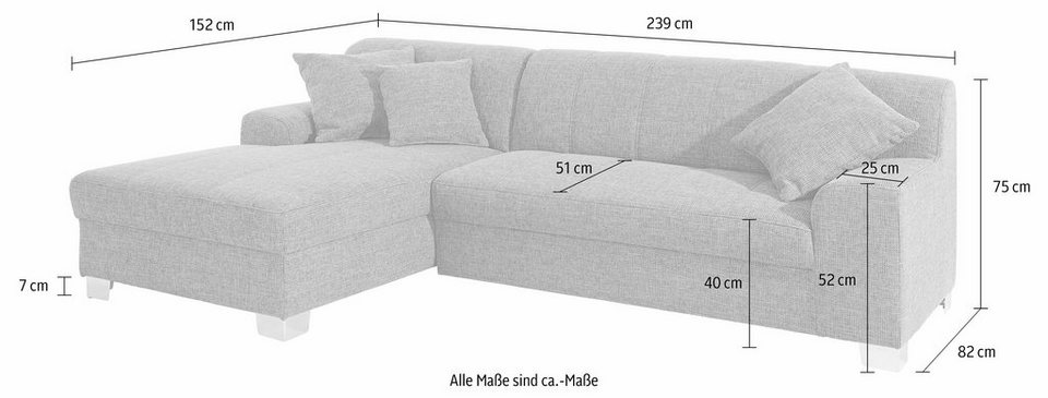 DOMO collection Ecksofa Turah incl. Zierkissen, moderne Steppung, auch in Leder,