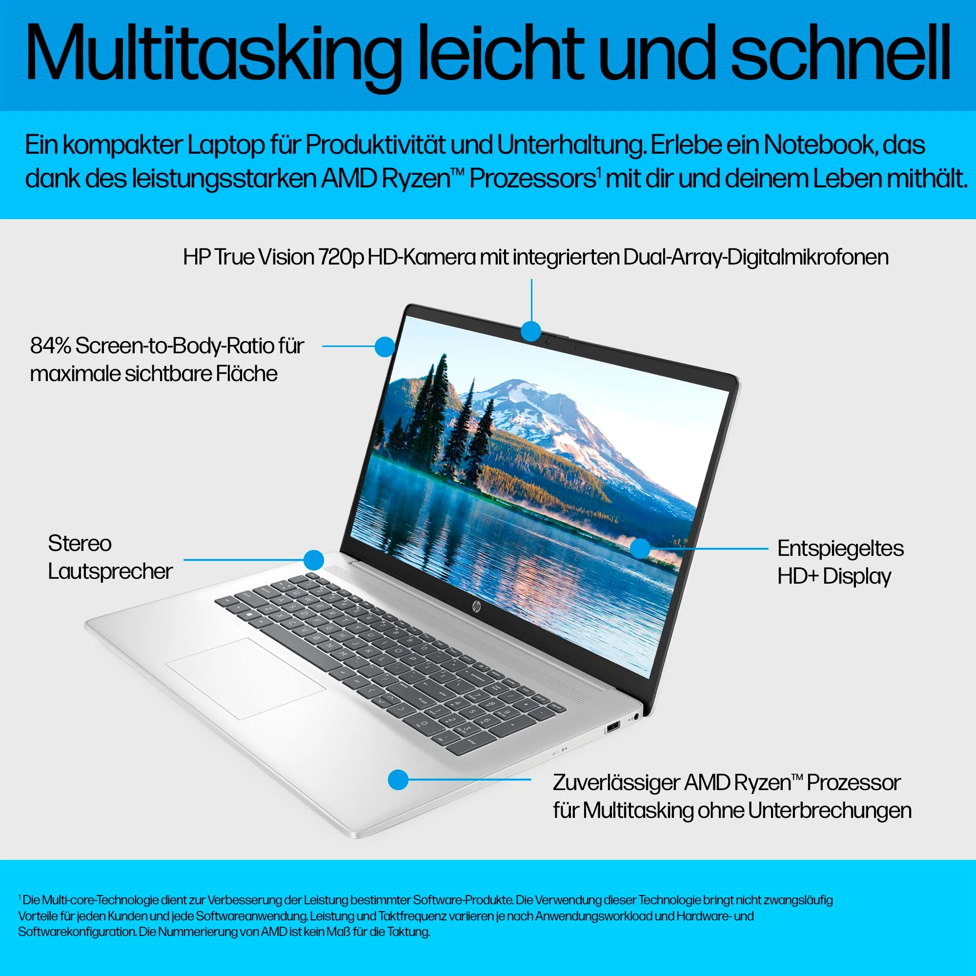 HP 17-cp3271ng Notebook (43,94 cm/17,3 Zoll, AMD Ryzen 7 7730U, 512 GB SSD)