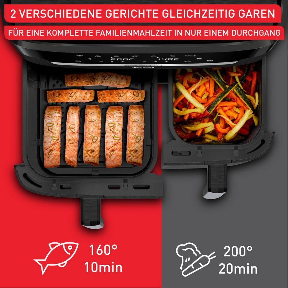 Tefal Heißluftfritteuse Dual Easy Fry XXL, 2 Schubladen, 6,5l + 4,5l, 7 Programm