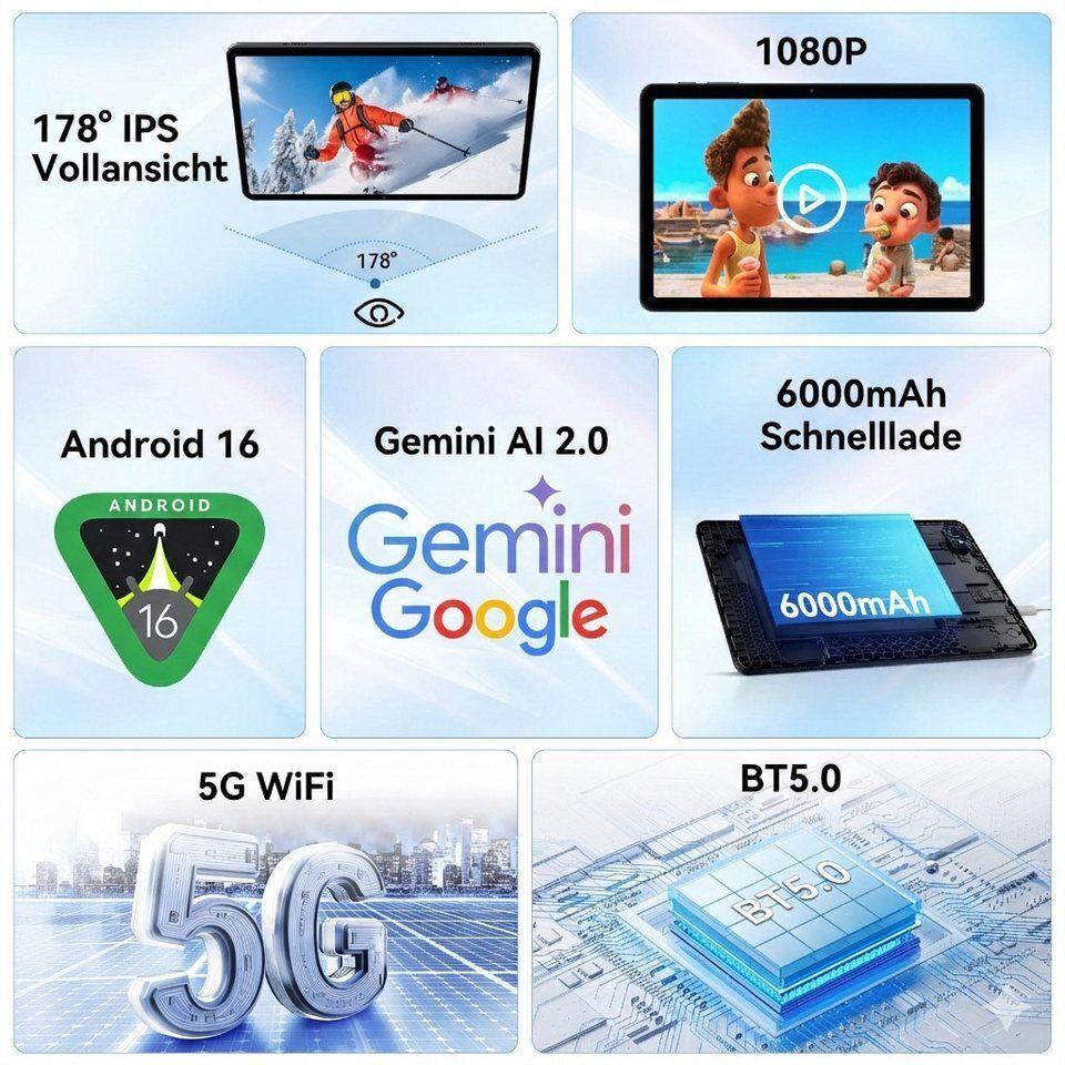 TABWEE T80 Android 16 (OTA-Update) WLAN 10-Zoll-Tablet mit 64/128 GB Tablet (10.