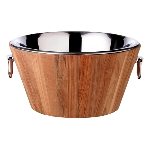EDZARD Eiseimer Santiago, Ø 46 cm, Teakholz, Edelstahl, Kühler für bis zu 5 Flaschen