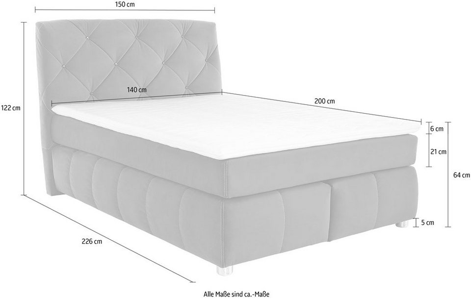 Jockenhöfer Gruppe Boxspringbett Bella erhältlich in 140 & 180cm Breite, mit Kal