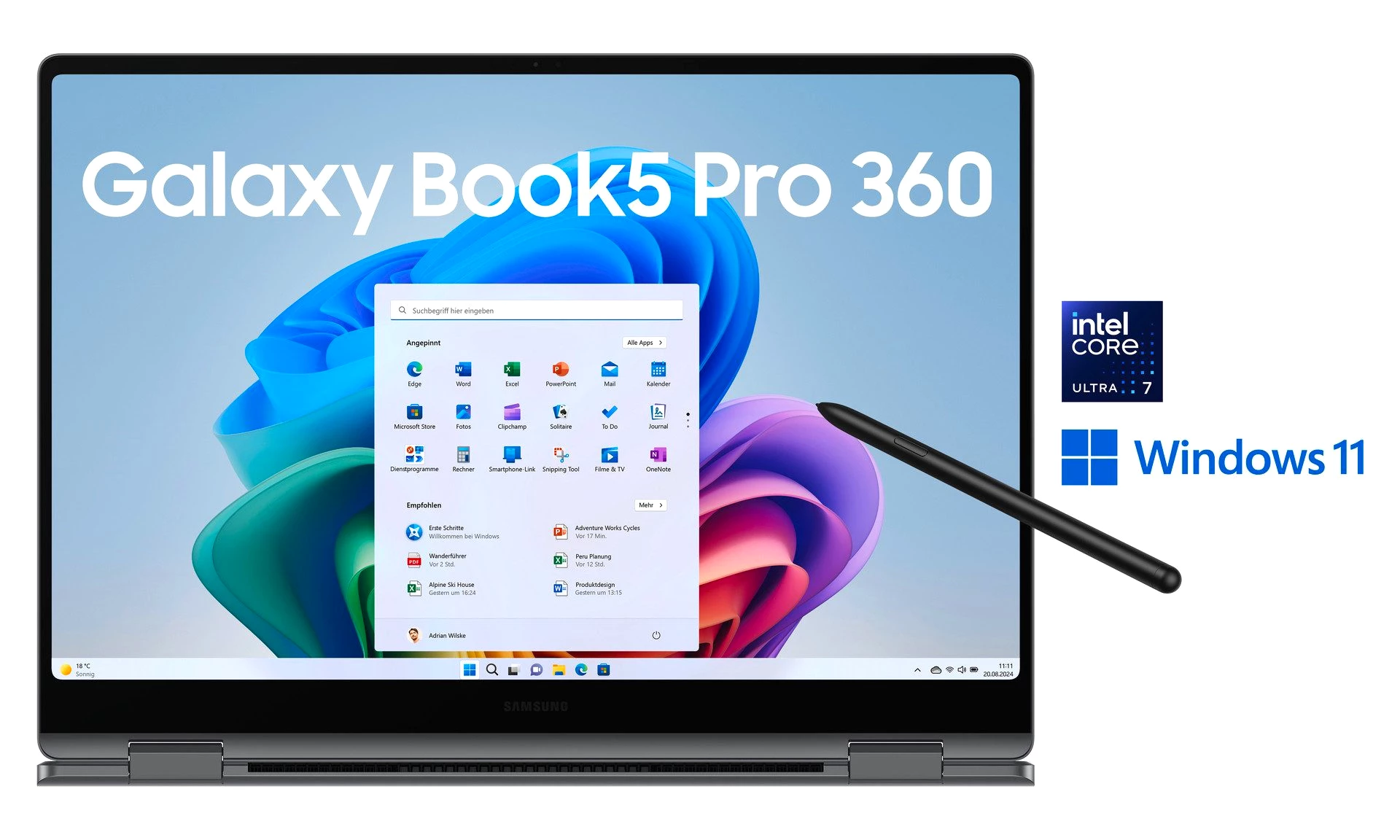 Samsung Book5 Pro 360 16''  Ultra7 16 GB + 512 GB Notebook (40,6 cm/16 Zoll, Intel Core Ultra 7