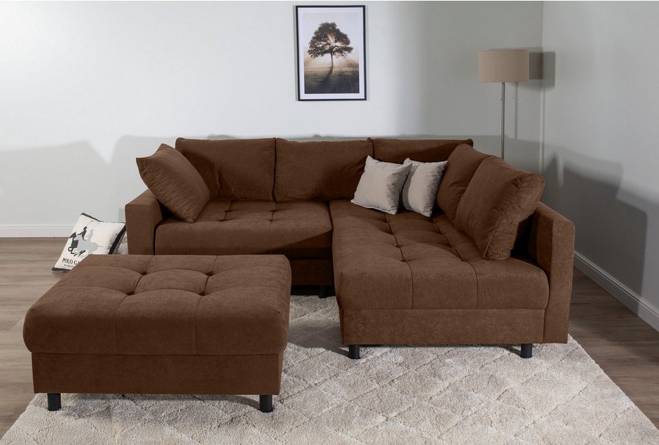 COLLECTION AB Ecksofa Toni L-Form, B: 215 cm, mit Hocker & 2 Zierkissen, Federke