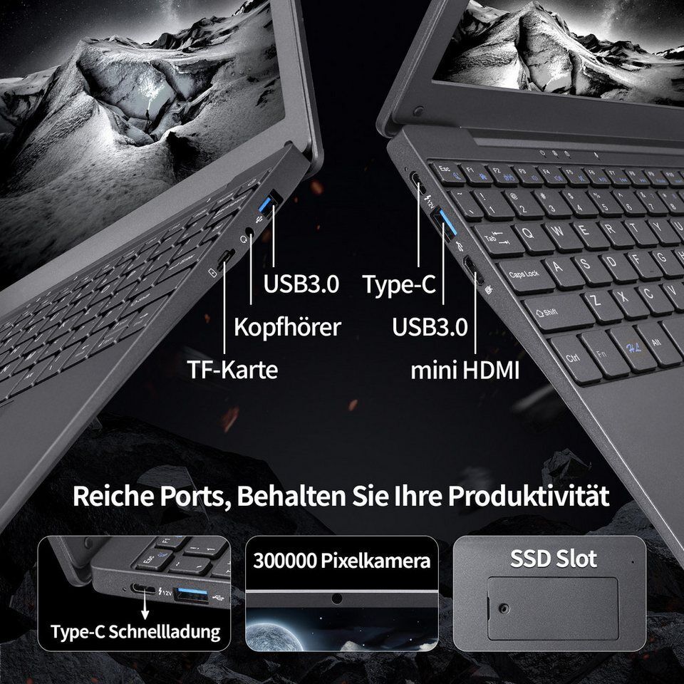 LONGEVINCE 10,1 Zoll Mini Laptop, 8GB RAM Notebook (25,6 cm/10.1 Zoll, Intel Cel